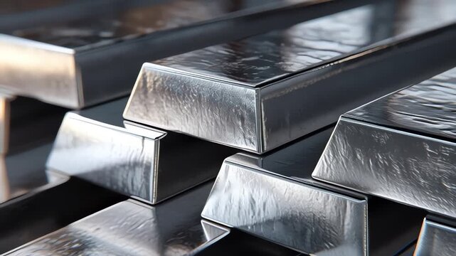 Shiny stack of silver bullion bars close up wealth finance investment