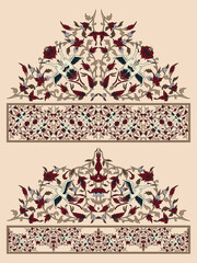 Obraz premium Elegant Traditional Bird Floral Design With Cranes and Patterns for Border