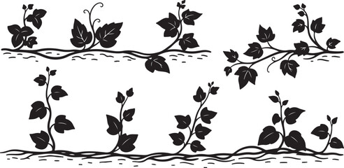 Fototapeta premium Black and white illustration of vines with leaves growing