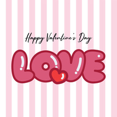 Cute "Love" lettering in a pink theme with a white and pink patterned background. Valentine's Day decoration. Vector illustration.