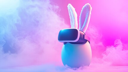 Easter Bunny Wearing Virtual Reality Headset.