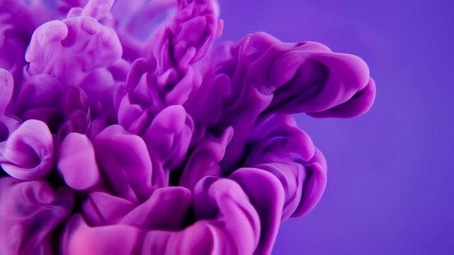 Abstract image of swirling pink and purple ink clouds on a purple background