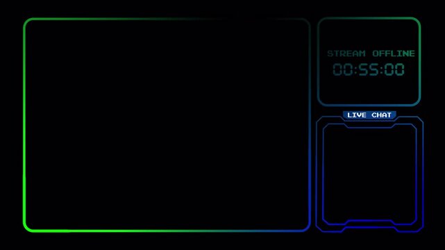 Neon RGB Gaming Stream Offline Overlay Interface Loop with Countdown Timer and Live Chat Placeholder for Twitch and YouTube Content