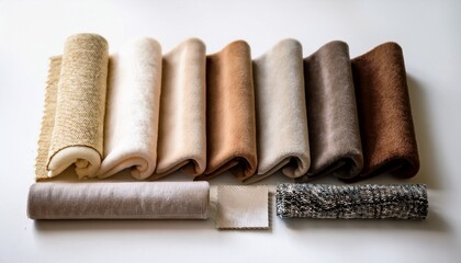 Assorted Neutral Fabric Swatches With Diverse Textures Including Woven Knit Velvet Silk And Felt Textiles Arranged On A White Background For Material Selection