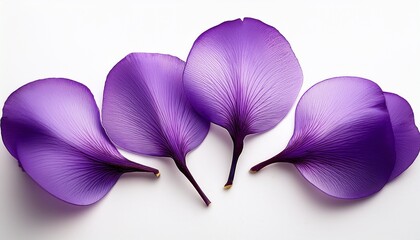 Fototapeta premium A Beautiful Composition Of Six Scattered Purple Flower Petals Elegantly Illustrated With Soft Gradients On A White Background
