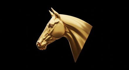 Gleaming golden equine head sculpture rendered against a dark background