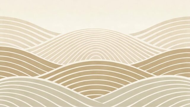Abstract wave minimalist background with beige and cream curved lines forming calm harmonious line soft neutral tones and smooth layered