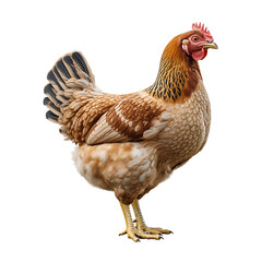Fototapeta premium A beautiful hen, detailed and realistic, standing to the side with rich brown and gold plumage.