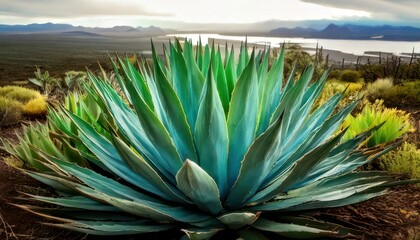 Fototapeta premium Vibrant Agave Plant in Natural Landscape with Scenic Background.