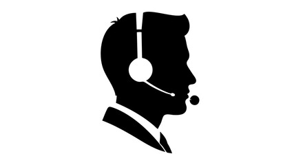 Customer service representative wearing a headset talking silhouette black and white professional communication