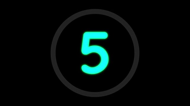 Cyan blue neon countdown timer animation on black background 10 seconds