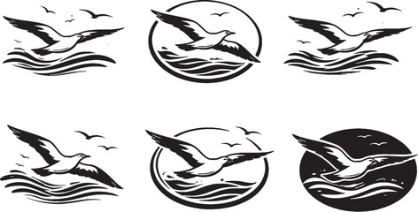 Obraz premium Seagull Icon Set Black and White Marine EPS Safe Silhouettes