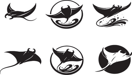 Manta Ray Icon Set Black and White Marine EPS Safe Silhouettes © luu