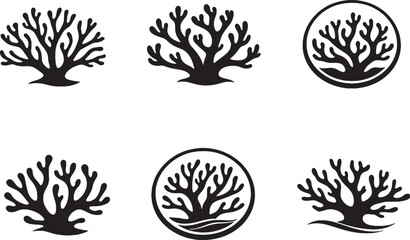 Coral Icon Set Black and White Marine EPS Safe Silhouettes