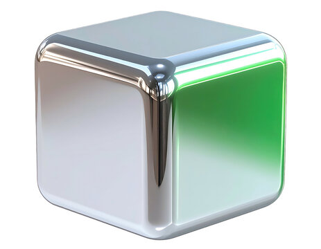 Shiny metallic cube with rounded corners and a gradient surface