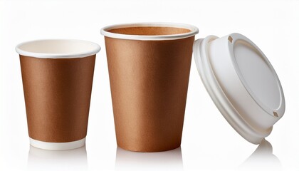 Brown Paper Coffee Cup With White Lid And Sleeve Isolated On Transparent Background