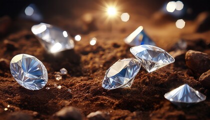 Close Up Of Diamonds On A Dirt Background Generative Ai