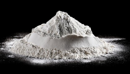 Heap Of White Flour Isolated On Black Background