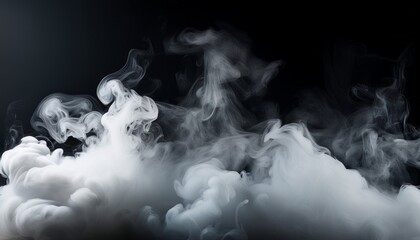 Dense White Smoke Texture Against A Stark Black Background Mysterious Fog Cloud Vapor Design Element Dramatic