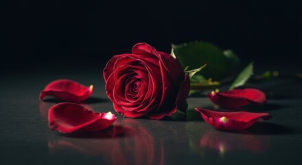 Red Rose with Fallen Petals.