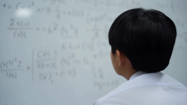 Student writing on whiteboard in classroom, education and learning concept