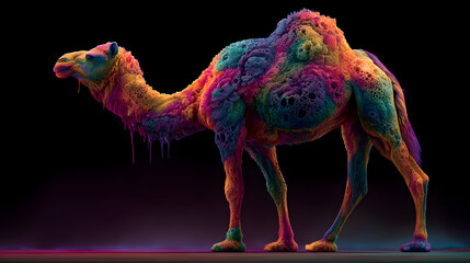 un camello hermoso colorido vibrante y llamativo de dise&ntilde;o surrealista exotico y divertido naturaleza de fantasia 