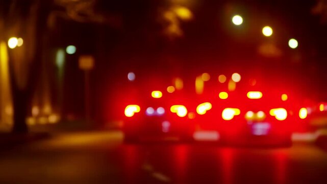 Red and orange city traffic bokeh at night, blurred lights background