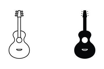 Guitar icon set. Musical instrument symbol. Acoustic and classical guitar simple line vector illustration isolated.