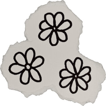 Black And White Grunge Ripped Paper Flowers Doodle