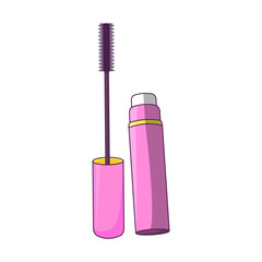 Cartoon Style Pink Mascara Cosmetic Container and Wand Illustration Art