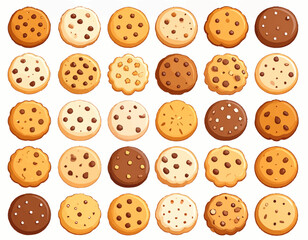 Obraz premium A delightful assortment of cozy, hand-drawn cookie illustrations, featuring soft, rounded shapes and a warm, inviting color palette, perfect for sweet treat menus and dessert-themed projects