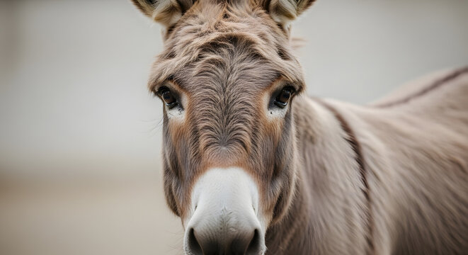 Detailed view of a donkey face with soft focus background