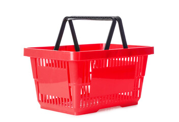 Fototapeta premium Red shopping basket on white background