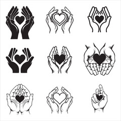 Love Symbol Hands Holding Heart Simple EPS Vector
