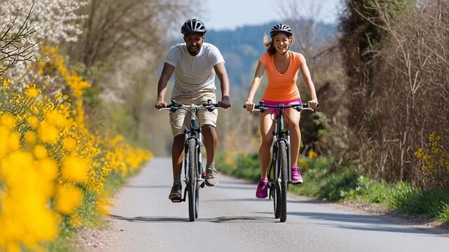 Couple Riding Bicycles on Country Road 1.