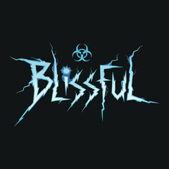 A cracked ice typography logo featuring the word blissful with a biohazard symbol and lightning effects