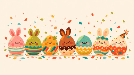 Obraz premium Colorful Easter Eggs with Cute Faces and Patterns 