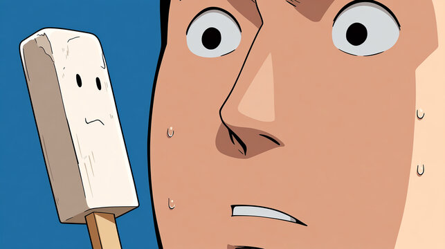 man surprised by animated tofu stick 