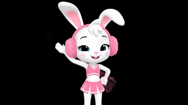 Cute 3D Rabbit Cheerleader Dancing Winking Pink Outfit