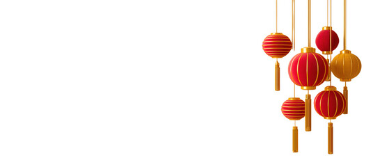 Obraz premium Red and gold decorative lanterns suspended in the air, AI, PNG