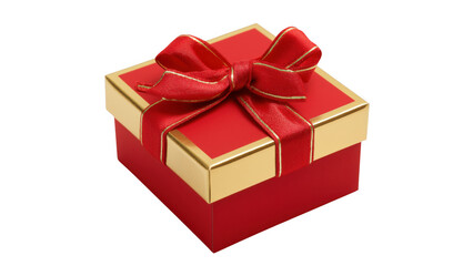 Obraz premium Bright red gift box with a shiny gold ribbon, AI, PNG