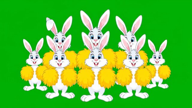 Cartoon Rabbits Cheerleading Animation Green Screen Asset