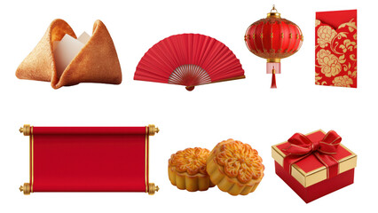 Obraz premium Collection of festive items for Chinese New Year, AI, PNG