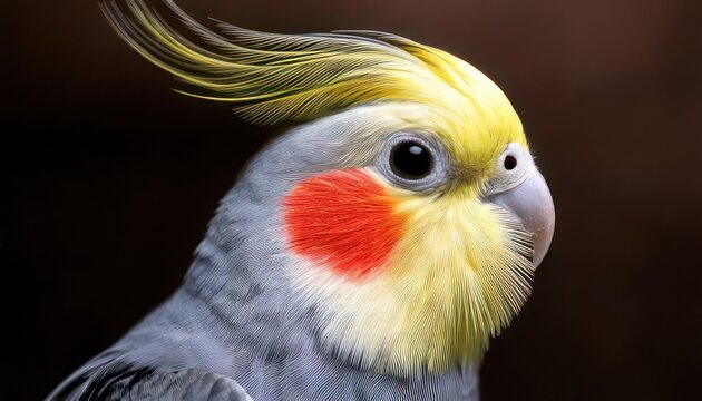 Close-up portrait of a vibrant cockatiel bird, showcasing its unique features and colors.