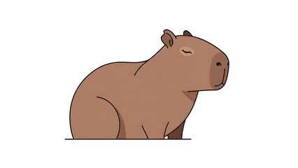 Obraz premium Cartoon illustration of a relaxed capybara sitting calmly.