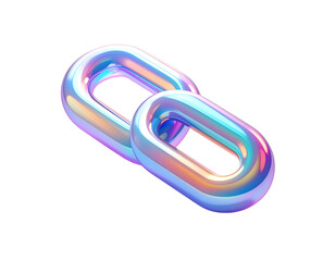 Naklejka premium Two iridescent chain links connected on a stark black background