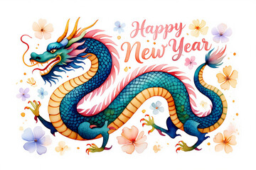 Happy New Year Dragon Illustration Colorful Festive Design