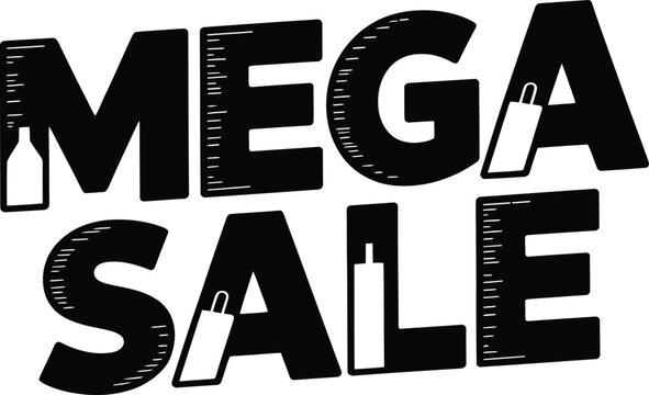 Mega sale sign with bottles and tubes on for advertising and marketing