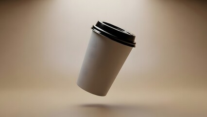 Clean coffee cup 3D render with levitating style
