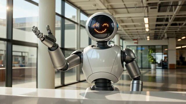 Friendly AI Robot Receptionist Waving | The Future of Work